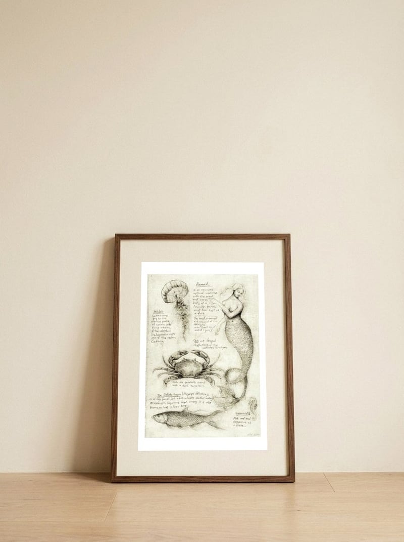 Sea Animals — framed, leaning against the wall