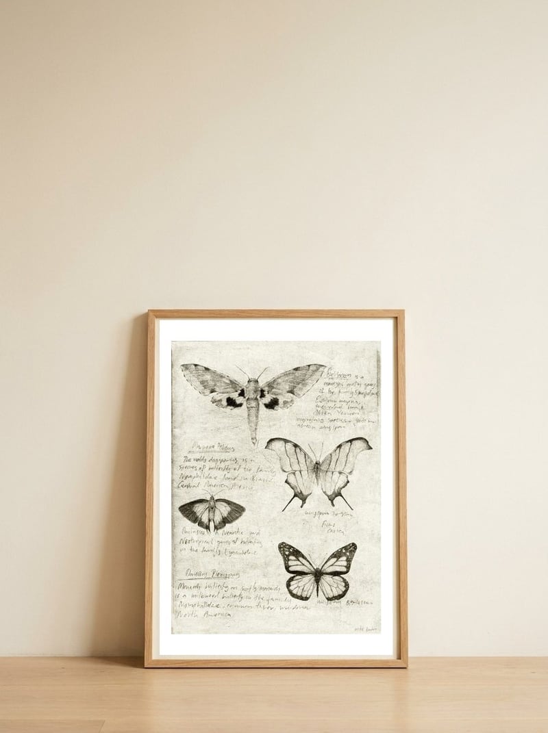 Butterflies — framed, leaning against the wall