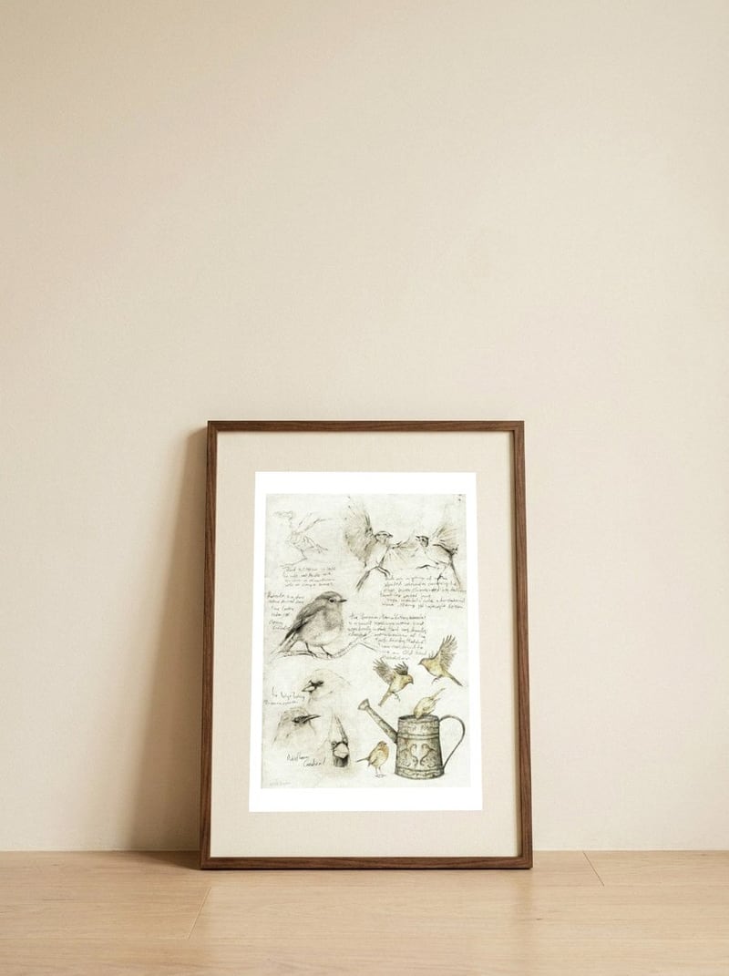 Birds — framed, leaning against the wall