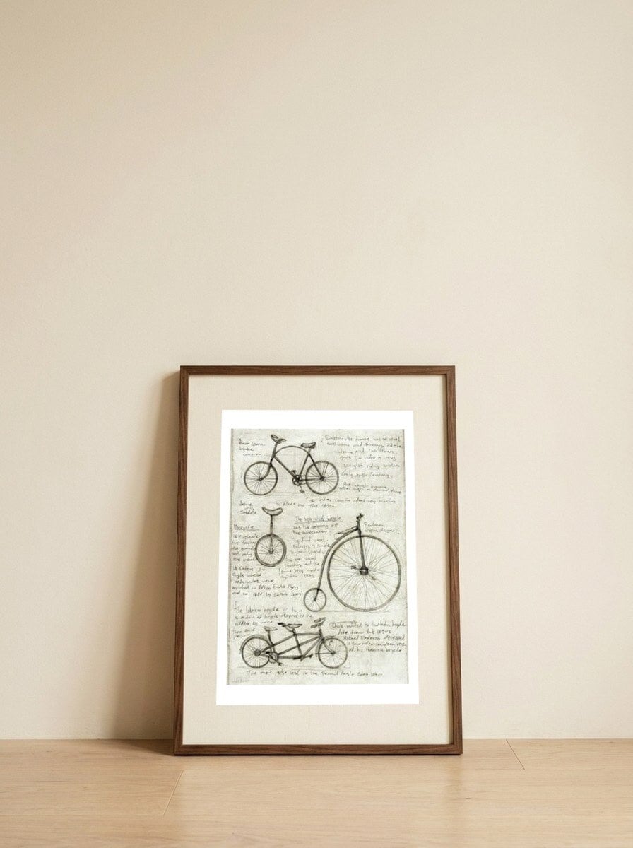 Bicycles — framed, leaning against the wall