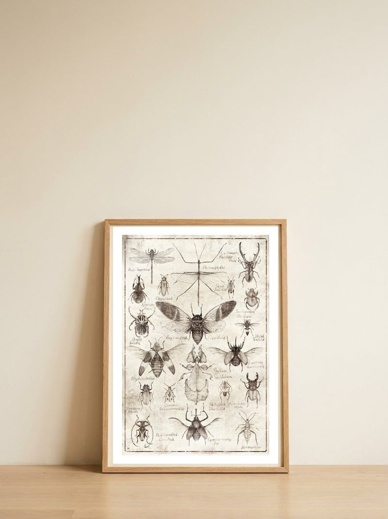 Insects — framed, leaning against the wall
