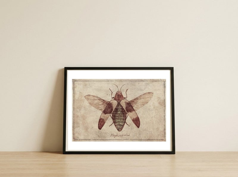 Megaloxantha — framed, leaning against the wall