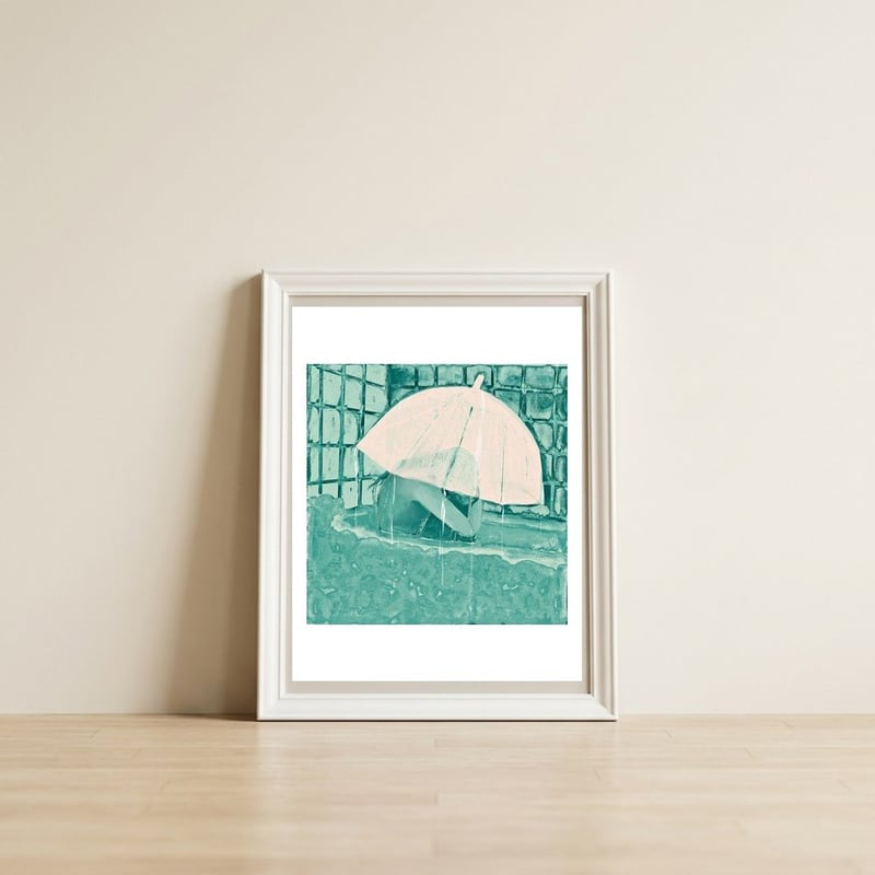 Girl in bathtub — framed, leaning against the wall