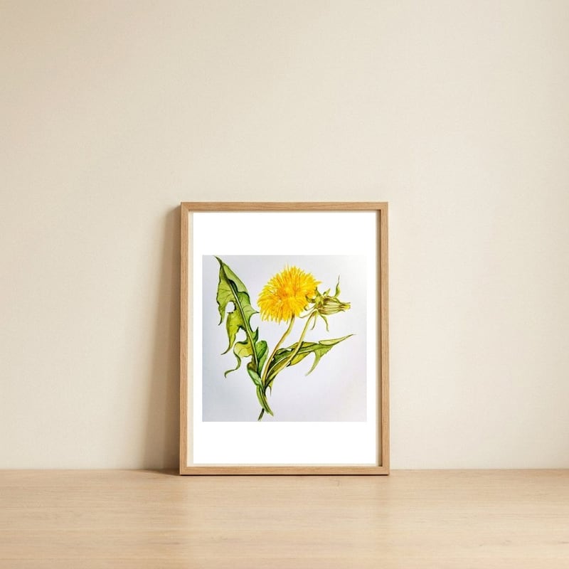 Dandelion — framed, leaning against the wall