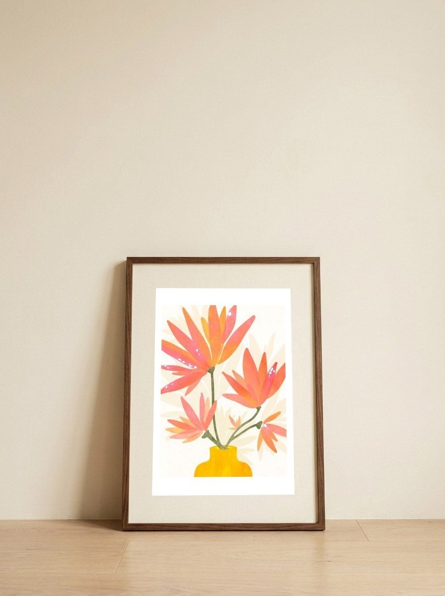 Bright Blooms — framed, leaning against the wall