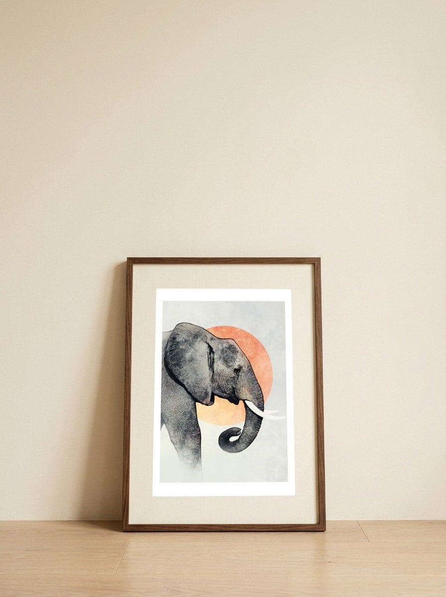 Elephant — framed, leaning against the wall
