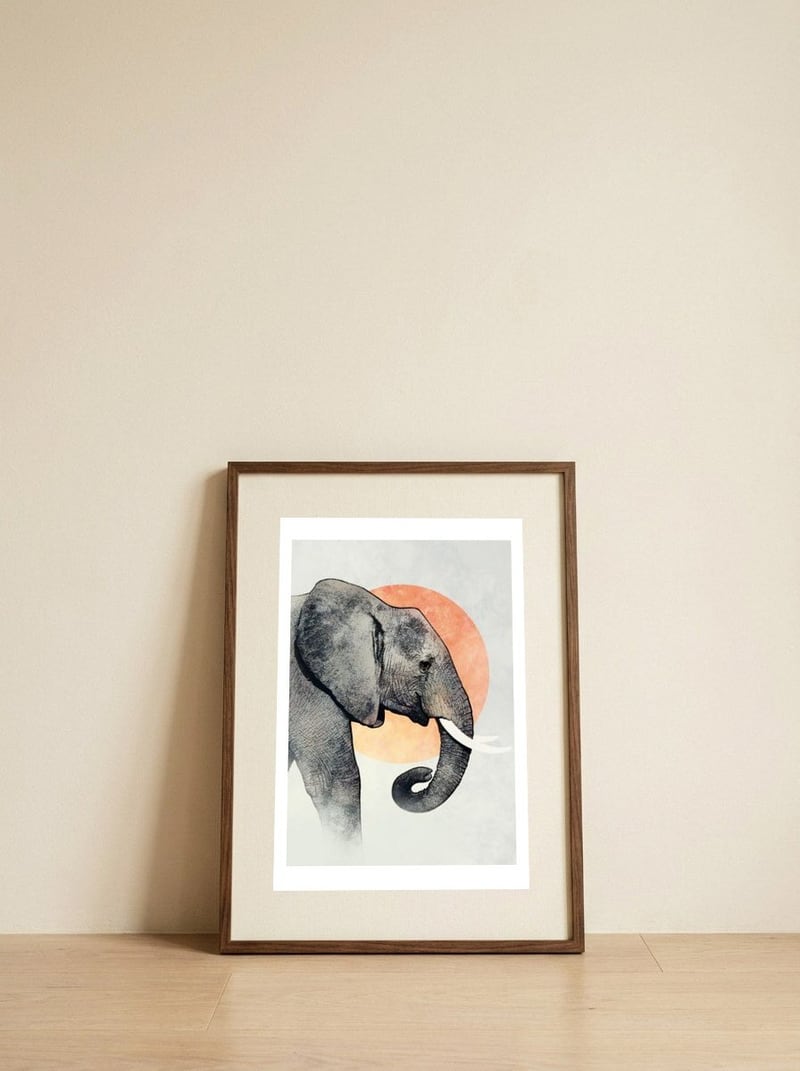 Elephant — framed, leaning against the wall