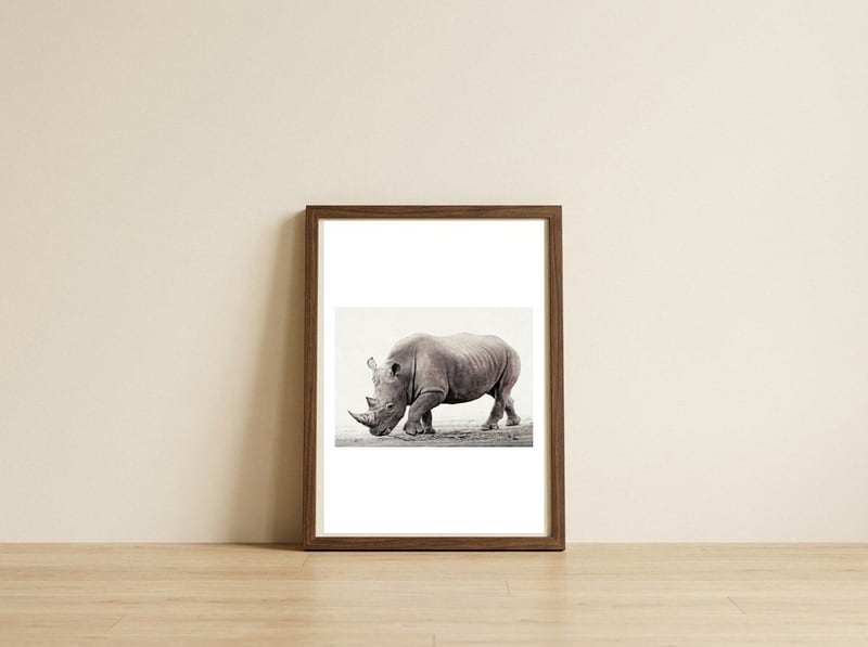 Rhino — framed, leaning against the wall
