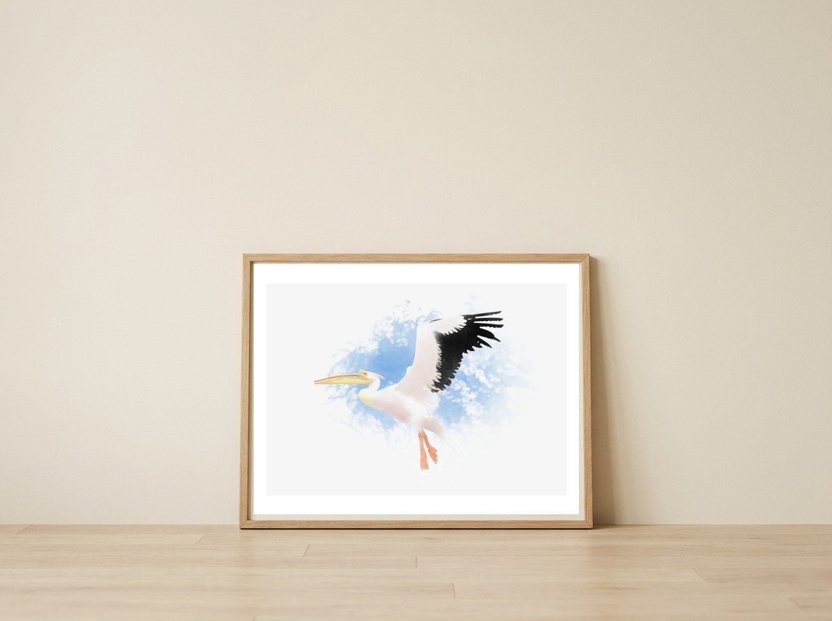 Pelican — framed, leaning against the wall