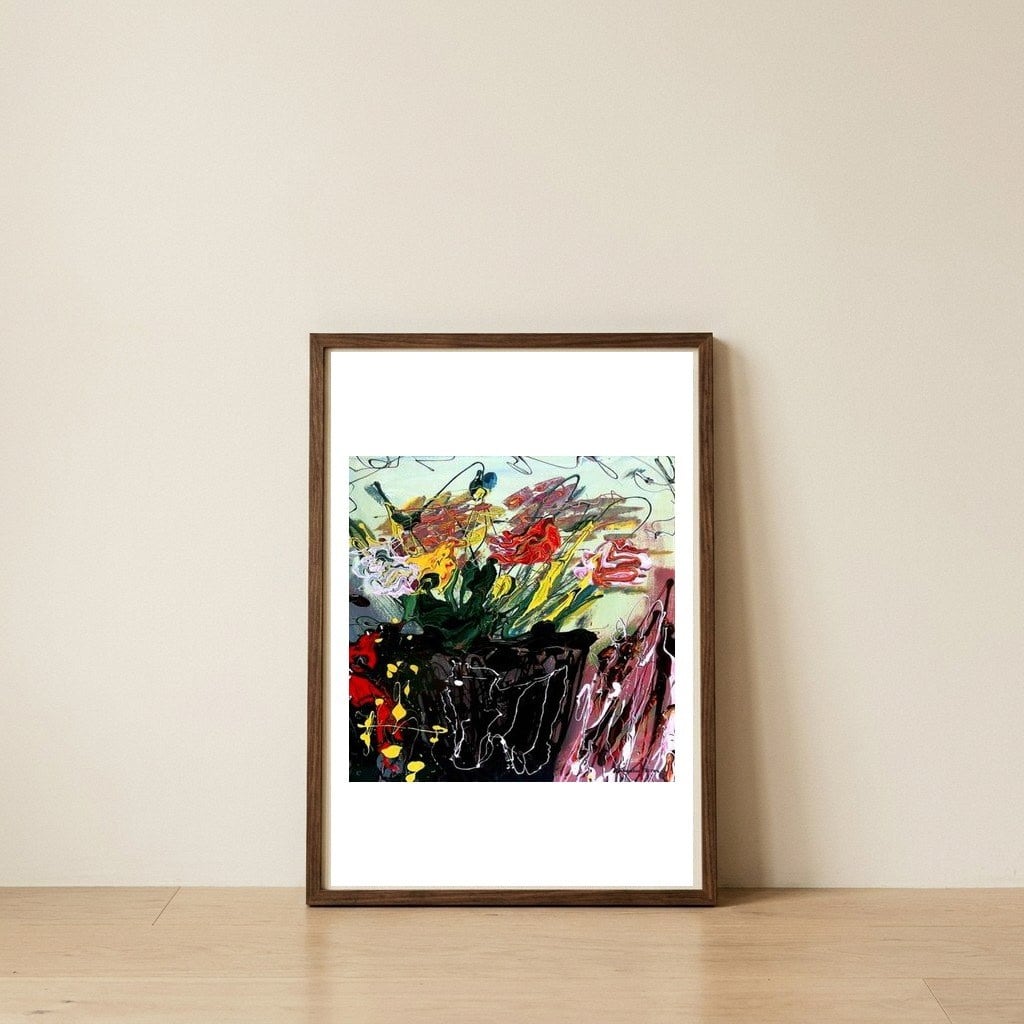 Flowers Blossom — framed, leaning against the wall