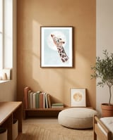 Giraffe And Moon framed in a gentle room thumbnail