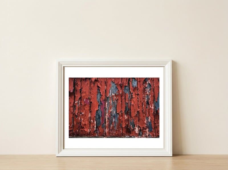 Flaking paint — framed, leaning against the wall