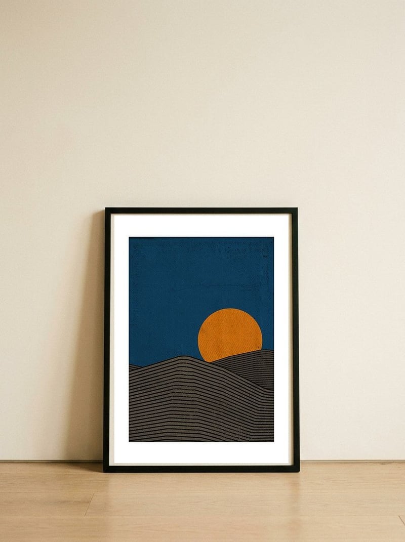 Digital Sunset — framed, leaning against the wall