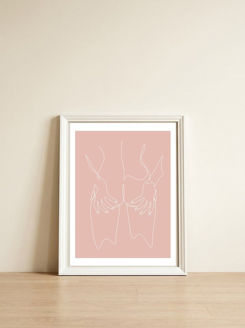 hot girl nude line pink — framed, leaning against the wall