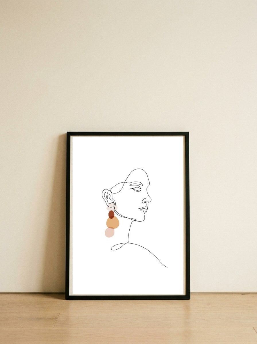 Earring woman — framed, leaning against the wall