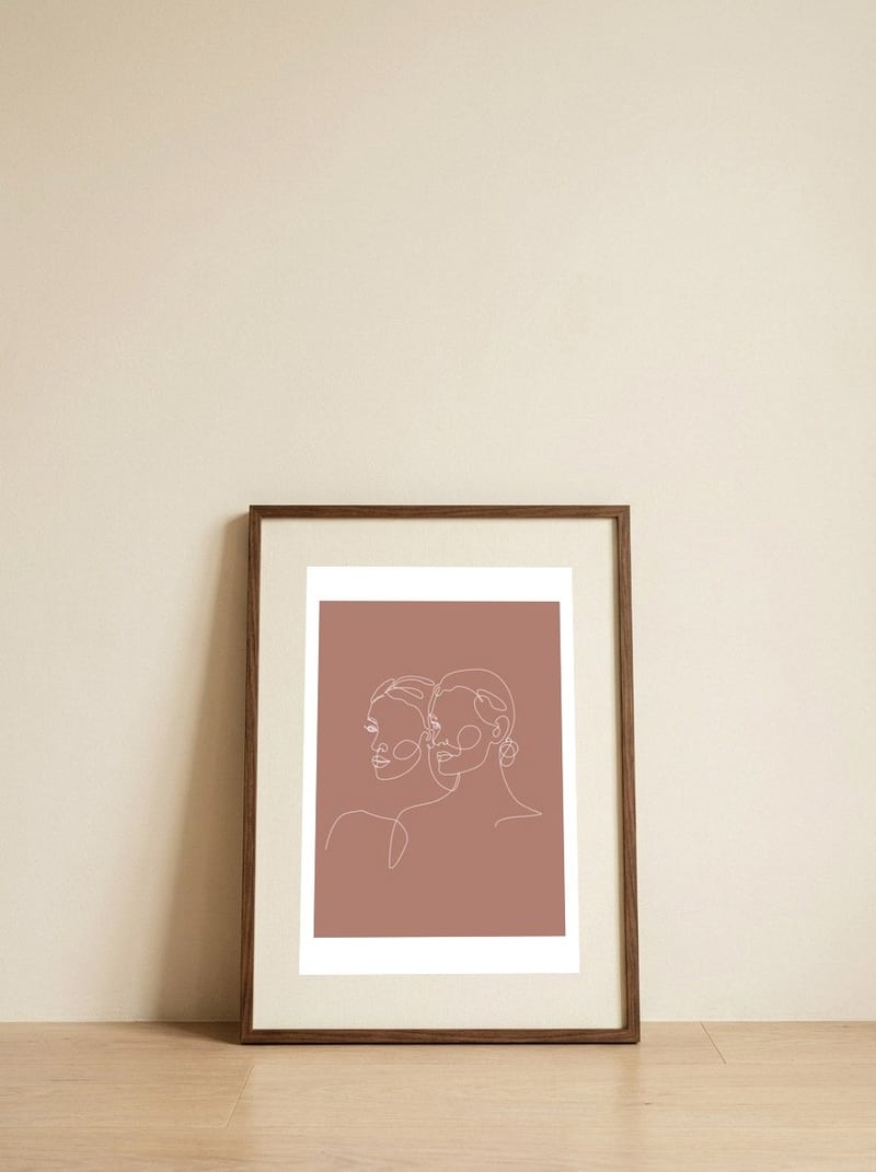 Double woman line-b — framed, leaning against the wall