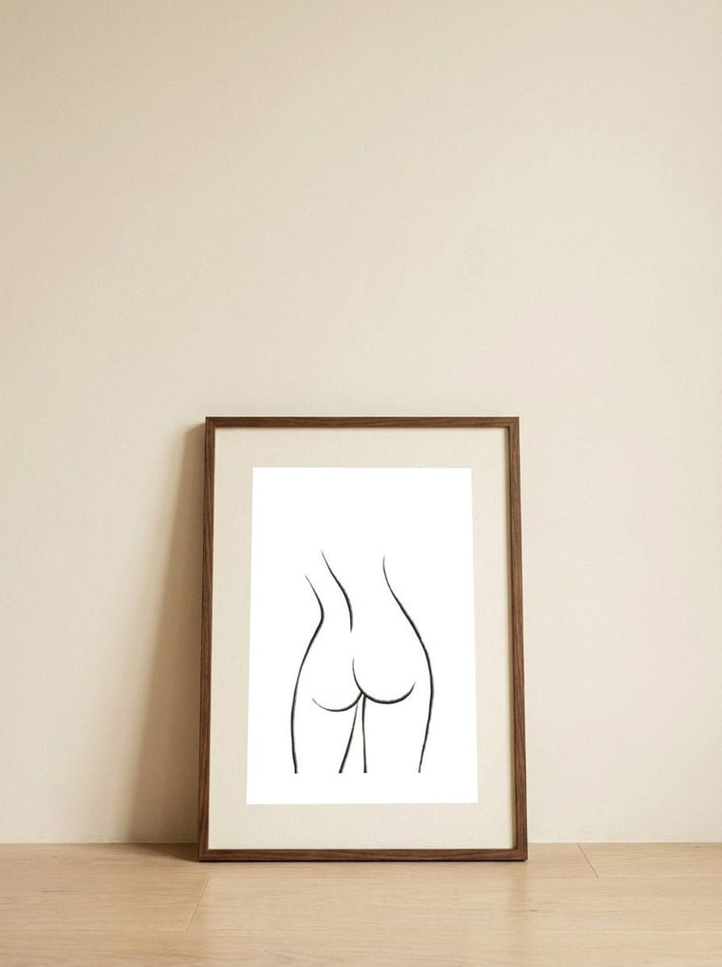 Female butt line — framed, leaning against the wall