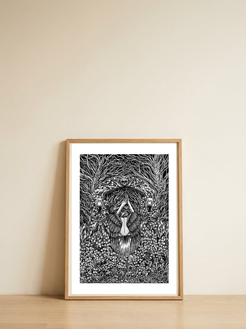 Abandoned — framed, leaning against the wall