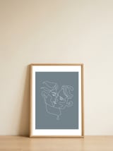 gay love line art-blue — framed, leaning against the wall thumbnail