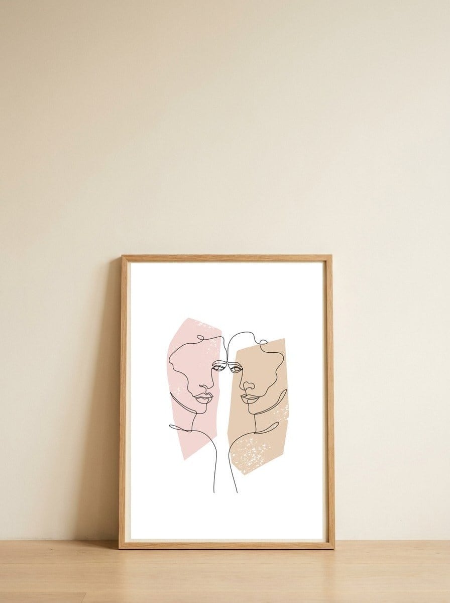 Peachy girls — framed, leaning against the wall