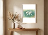 World Map White Green framed in a welcoming room thumbnail
