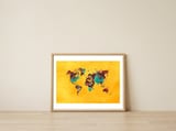 world map yellow art — framed, leaning against the wall thumbnail