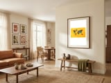 world map yellow art framed in a grounding room thumbnail