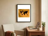 World Map black and yellow digital art framed in a focused room thumbnail