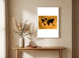 World Map black and yellow digital art framed in a welcoming room thumbnail