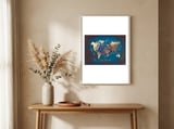 World Map Wind Rose blue framed in a welcoming room thumbnail