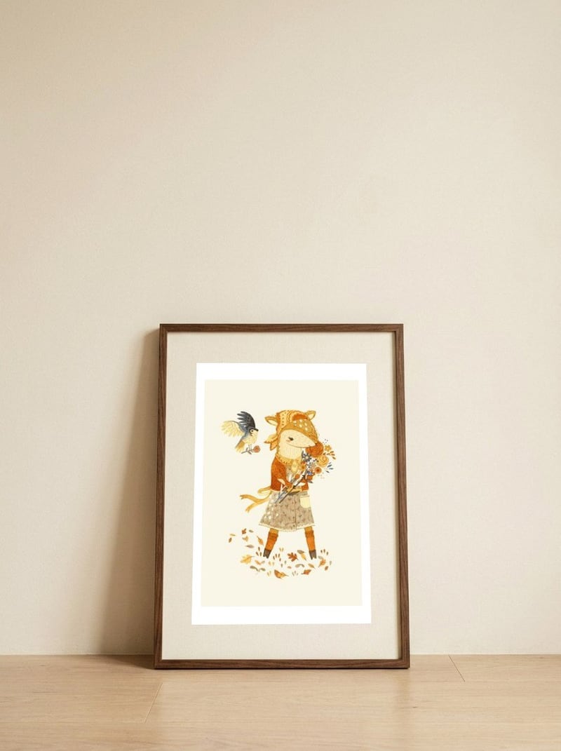 Dakota The Daisy Deer — framed, leaning against the wall