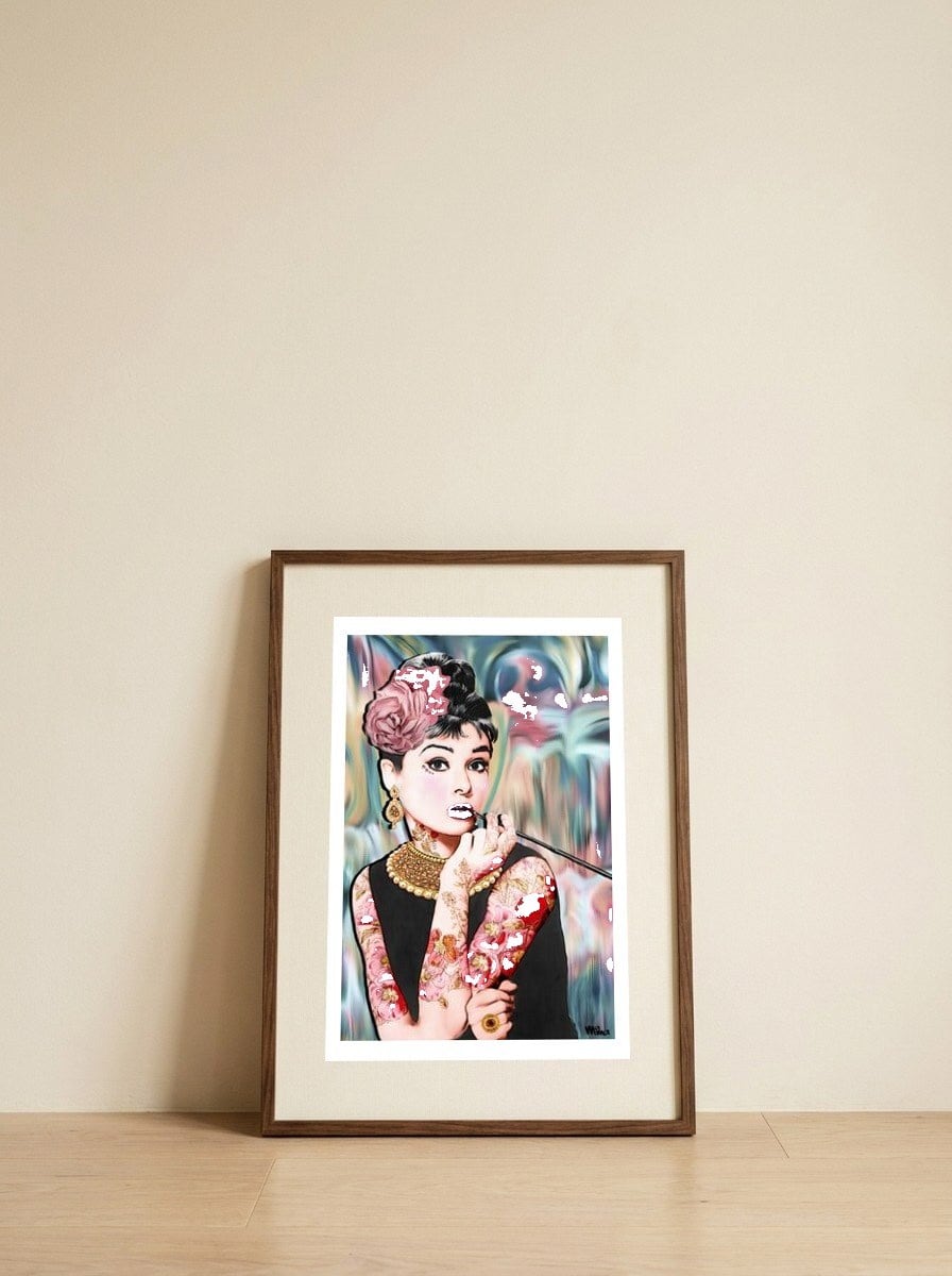 Tribute to Audrey — framed, leaning against the wall