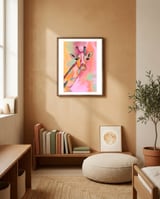Giraffe Reaching the Rainbow framed in a gentle room thumbnail