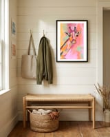Giraffe Reaching the Rainbow framed in a relaxed room thumbnail