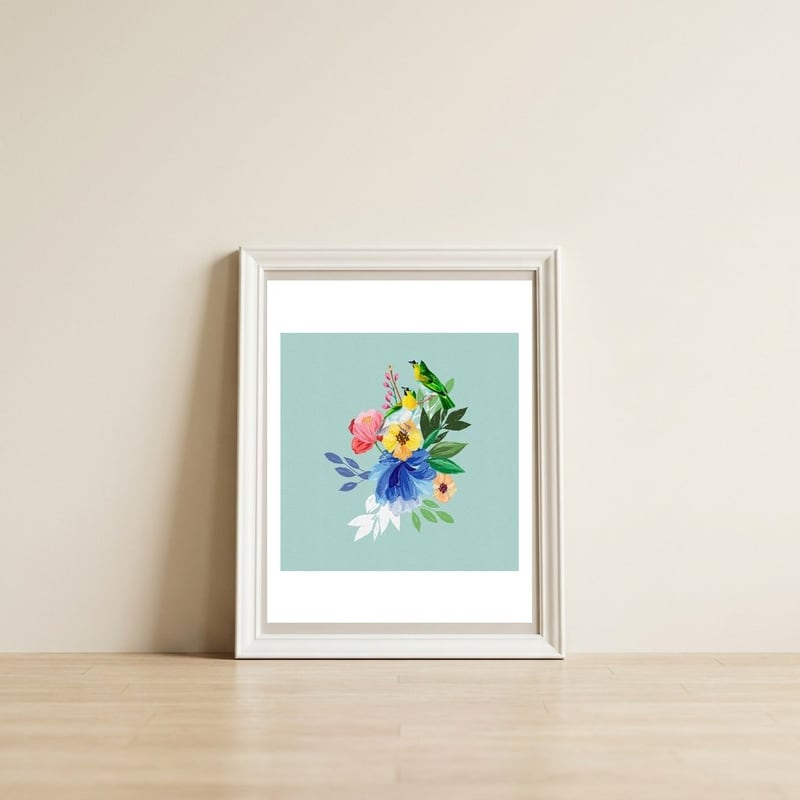 Flowers And Birds — framed, leaning against the wall