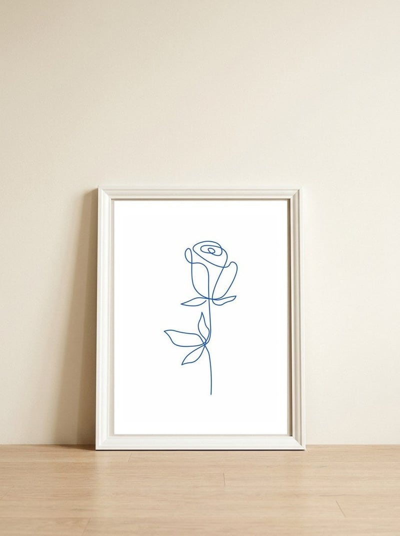 One Line Art Flower — framed, leaning against the wall