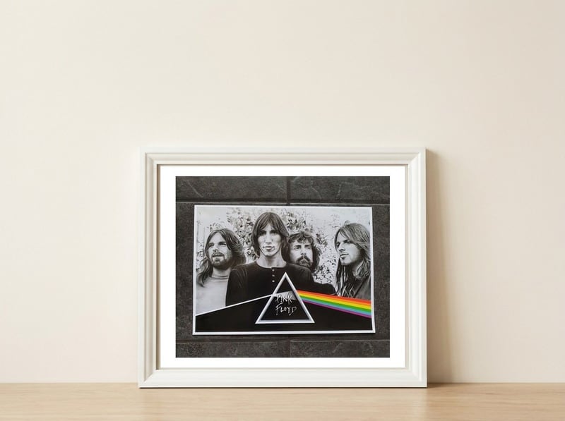 Pink Floyd DSOTM Pencil Portrait Print — framed, leaning against the wall
