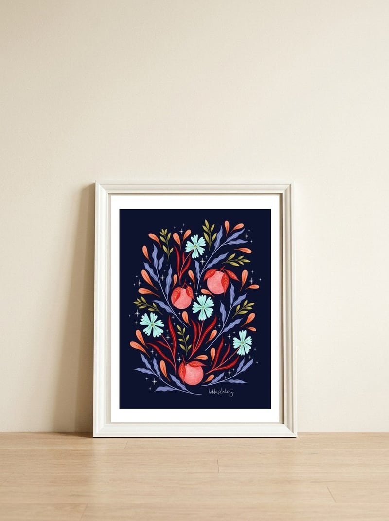 Wild Flowers and Oranges — framed, leaning against the wall