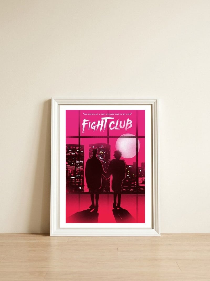 Tyler and Marla Fight Club movie poster — framed, leaning against the wall