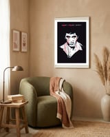 Tony Montana Scarface movie poster framed in a tender room thumbnail