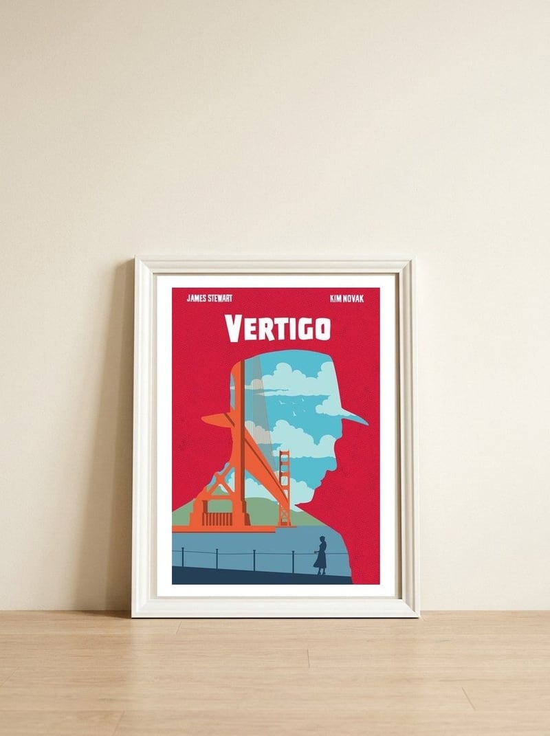 Vertigo movie poster — framed, leaning against the wall