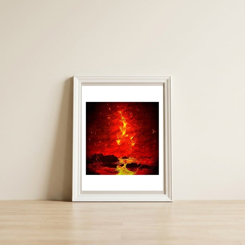 Fire — framed, leaning against the wall