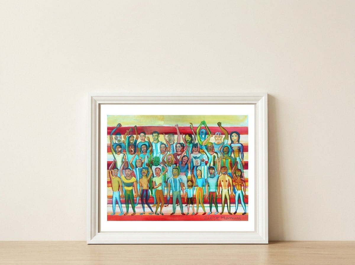 Hinchada Multicolor — framed, leaning against the wall