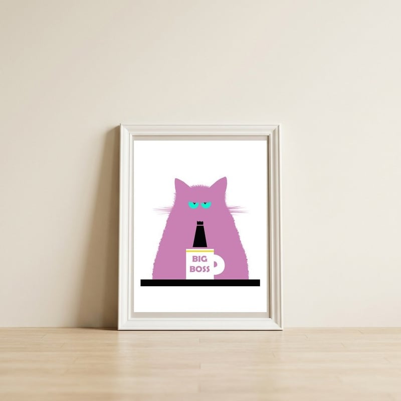 Big Boss Lilac Cat — framed, leaning against the wall