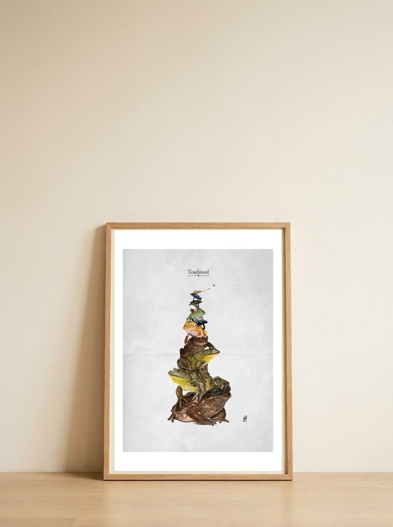 Toadstool (Title) — framed, leaning against the wall