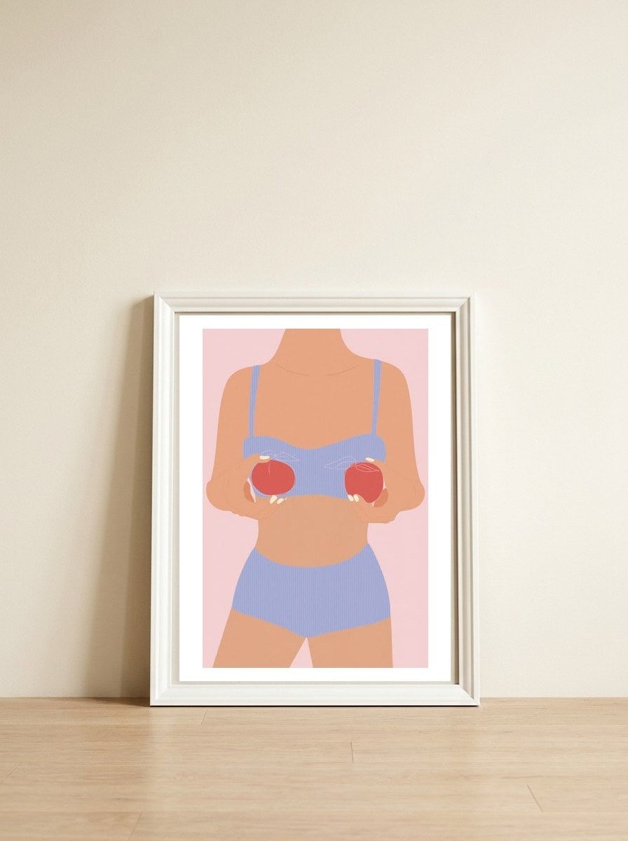 Peaches — framed, leaning against the wall