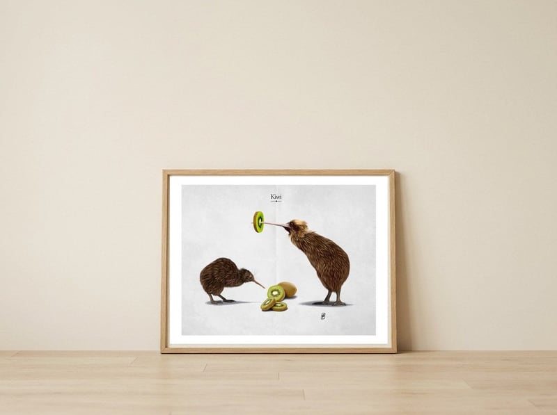 Kiwi (Titled) — framed, leaning against the wall