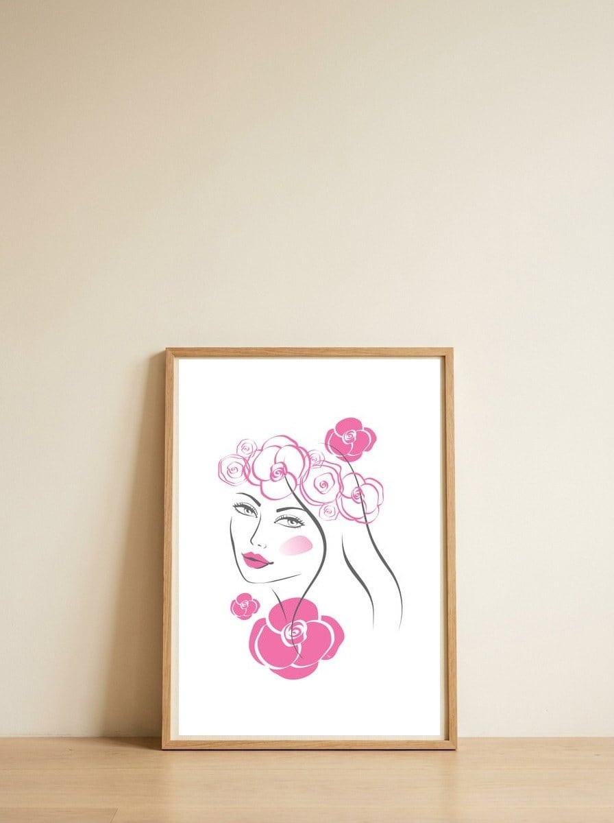 Pink Flowers — framed, leaning against the wall