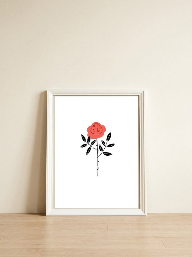 Rose — framed, leaning against the wall