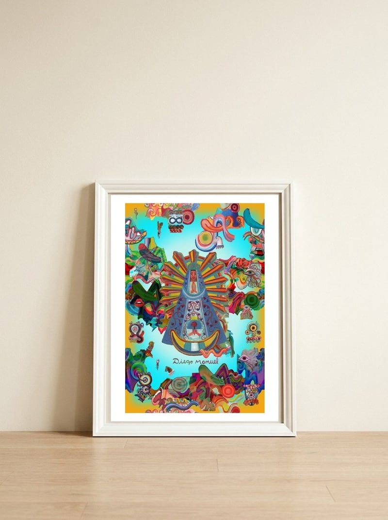 Virgen Y Graffiti 4 — framed, leaning against the wall